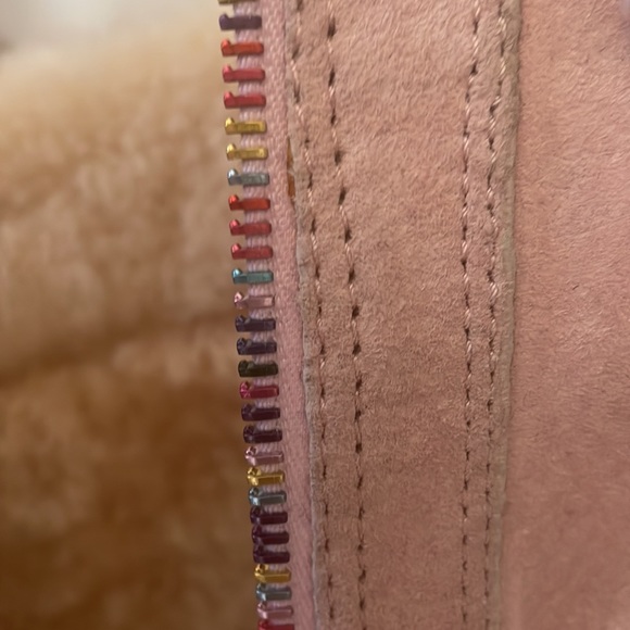 Pink leather Ugg boots w rainbow beaded zipper on outside of each rare! - Picture 10 of 10